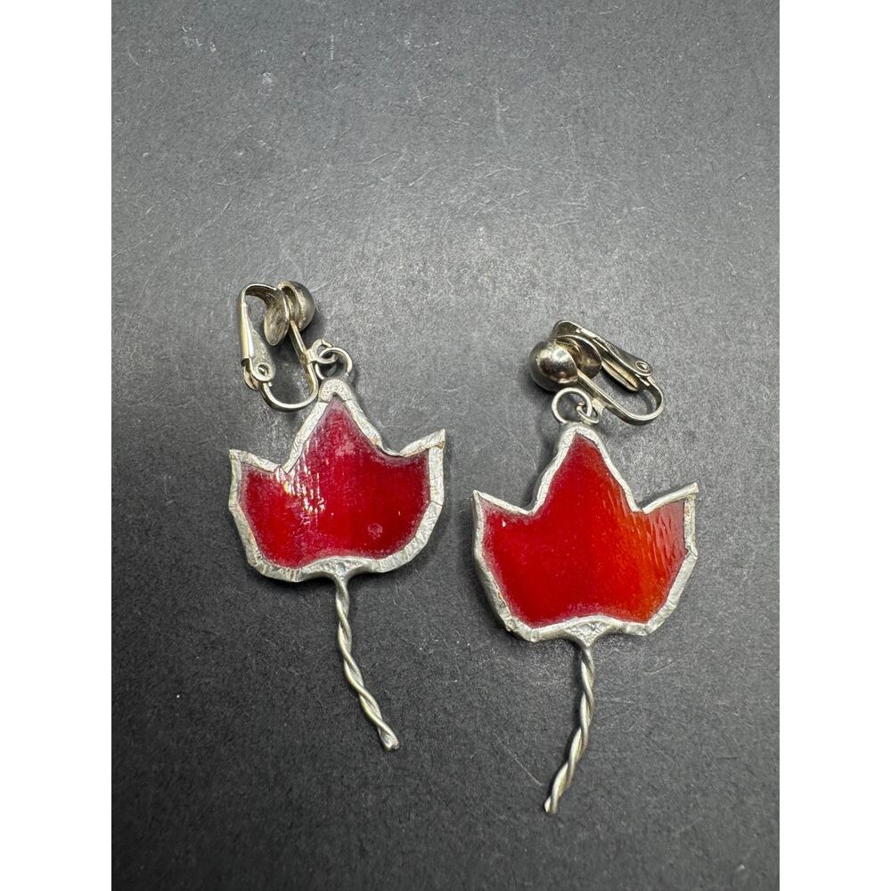 Vintage Solid Handmade Enamel Maple Leaf Fall Cli… - image 5